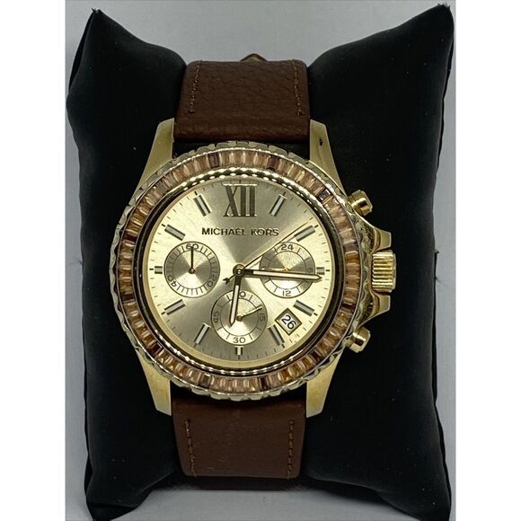 Michael Kors MK5874 Women's Brown Leather Analog Dial Quartz Wrist Watch KS610 - Picture 1 of 12